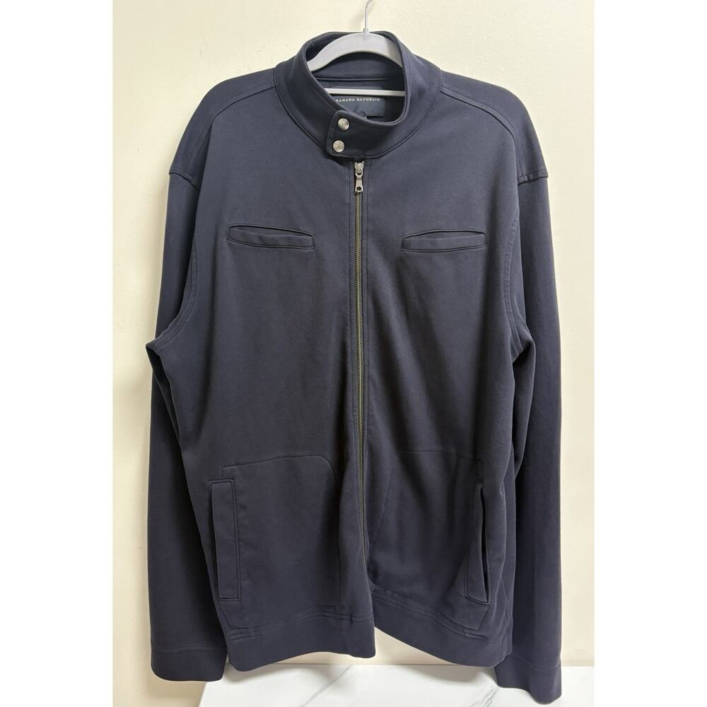 Banana Republic Men’s Navy Full Zip Jacket Size XL 100% Cotton Mock Neck‎ Fall